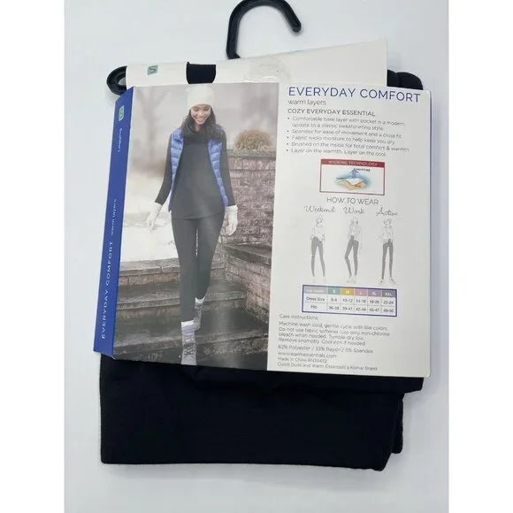 Cuddl Duds Womens Black Warm & Essentials Everyday Comfort Leggings Size Small - Picture 3 of 4